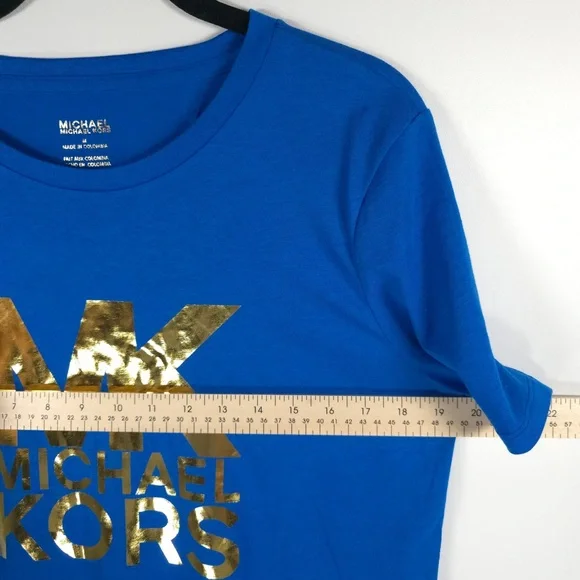 NWT MICHAEL MICHAEL KORS Gold Tone MK Logo T-Shirt MEDIUM - Picture 4 of 11